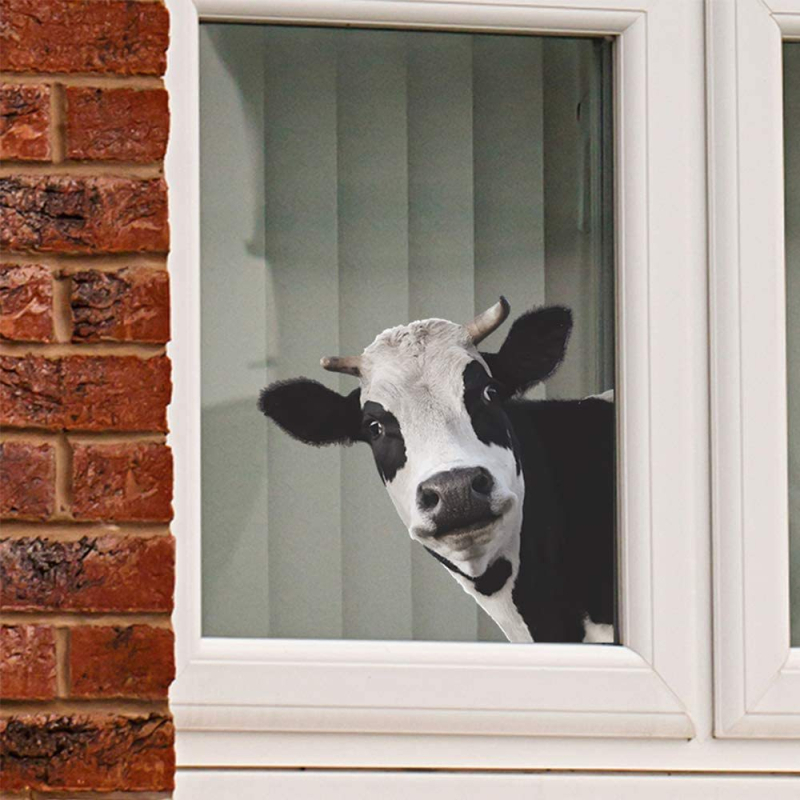 Autocolant de perete cu animale: girafă și vacă, PVC, impermeabil, decorativ, 1 bucată, cu model drăguț de animale, potrivit pentru living, dormitor, birou