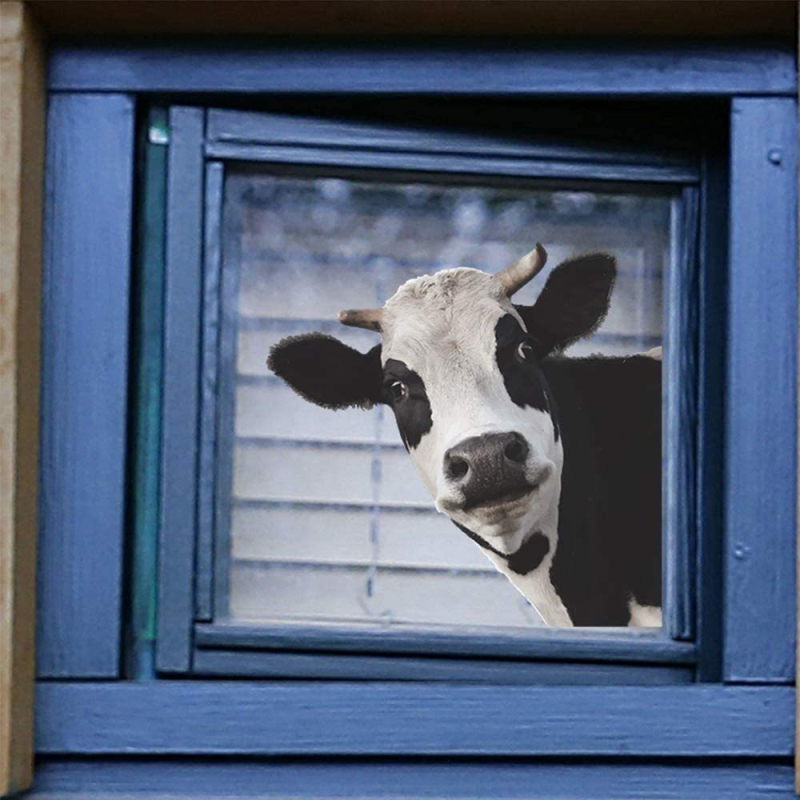 Autocolant de perete cu animale: girafă și vacă, PVC, impermeabil, decorativ, 1 bucată, cu model drăguț de animale, potrivit pentru living, dormitor, birou