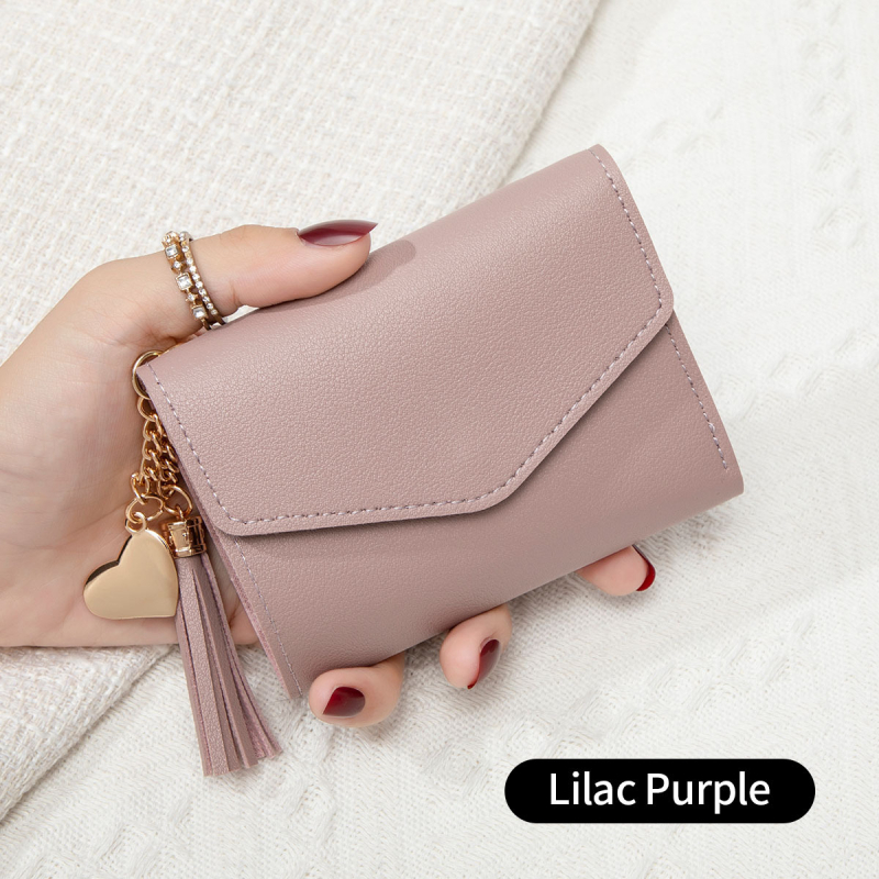 Portofel pentru femei cu ciucure, portofel pentru carduri tri-fold, mini portofel pentru monede, PU piele, stil urban minimalist, toamnă 2024