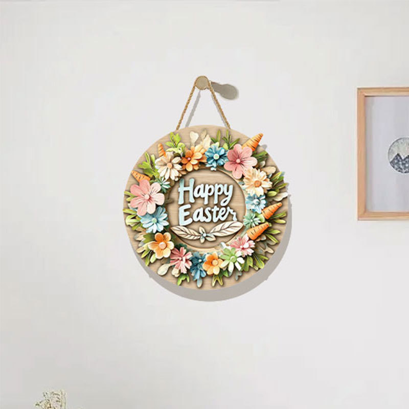 Дървен висящ стенен декор – пролетна венчева табелка за вход с номер на къща, фермерски стил