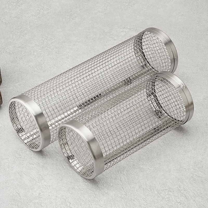 Roštilj košarica - nehrđajući čelik, okrugli oblik, mrežasta, prijenosna, odvojiva, višefunkcionalna