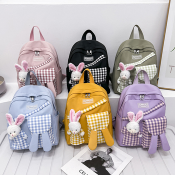 Meitenēm mugursoma no neilona, ārkārtīgi viegla, mīļa plaid motīva, izliekta plecu siksna