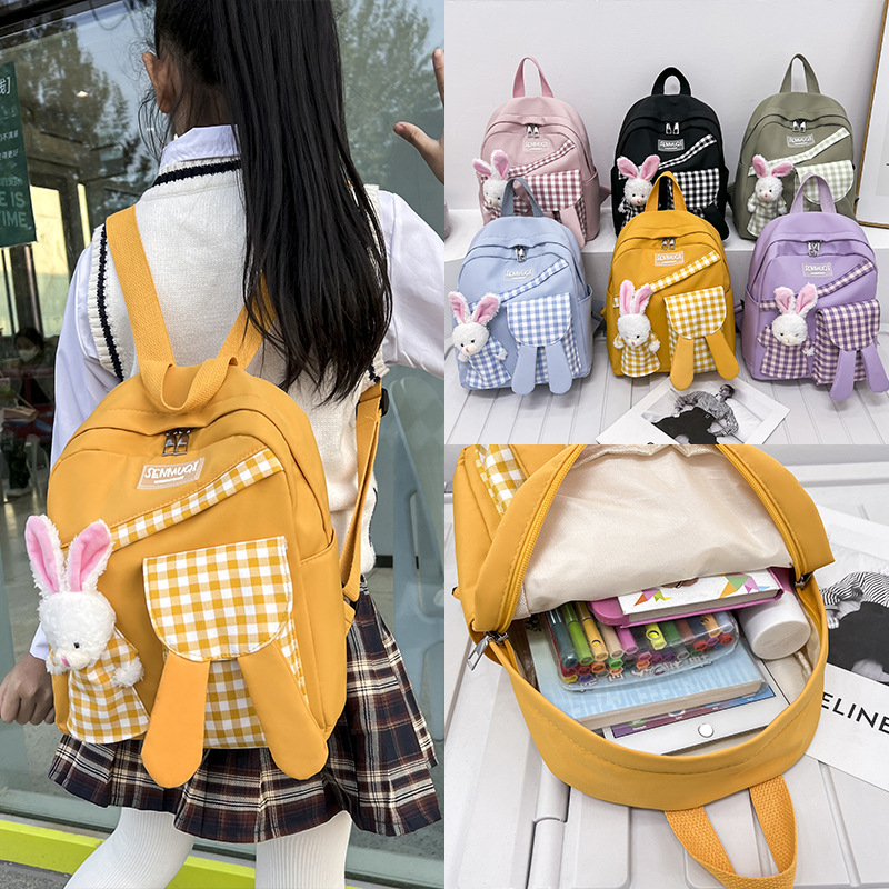 Meitenēm mugursoma no neilona, ārkārtīgi viegla, mīļa plaid motīva, izliekta plecu siksna