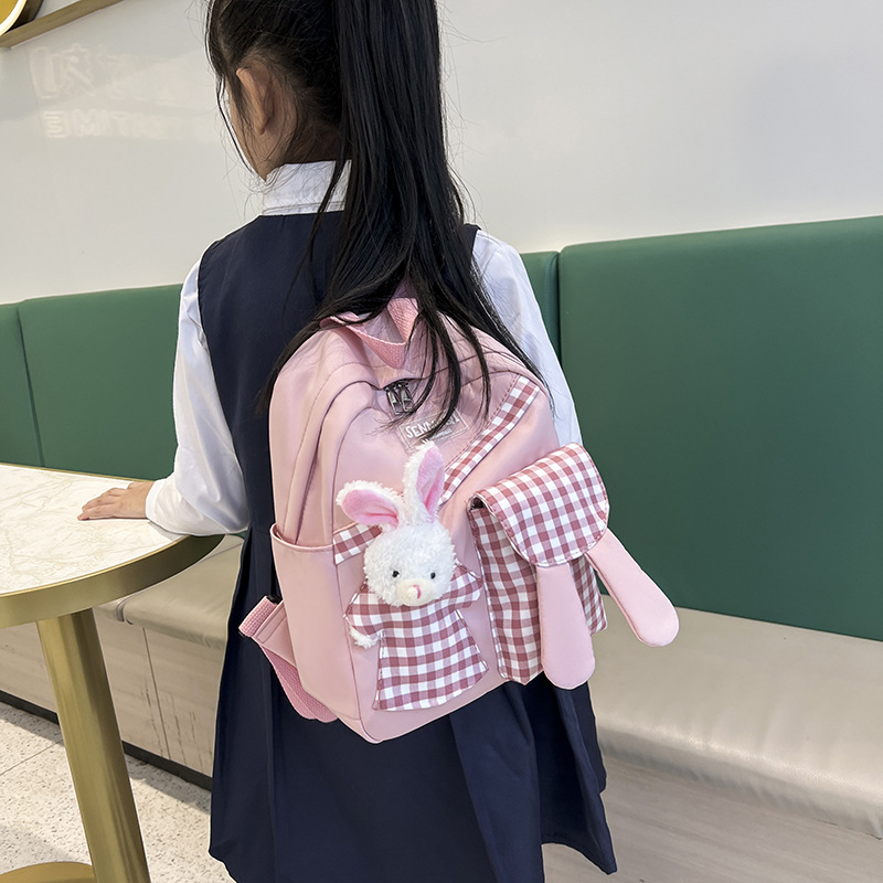 Meitenēm mugursoma no neilona, ārkārtīgi viegla, mīļa plaid motīva, izliekta plecu siksna