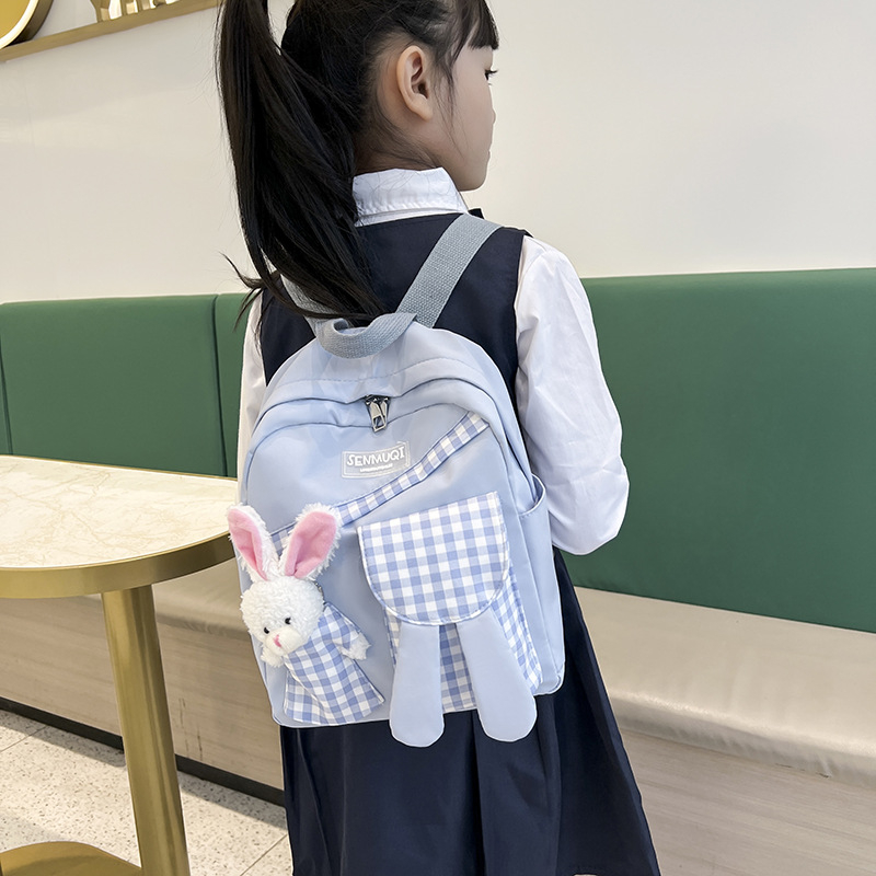 Meitenēm mugursoma no neilona, ārkārtīgi viegla, mīļa plaid motīva, izliekta plecu siksna