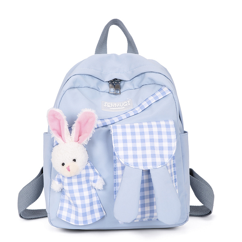 Meitenēm mugursoma no neilona, ārkārtīgi viegla, mīļa plaid motīva, izliekta plecu siksna