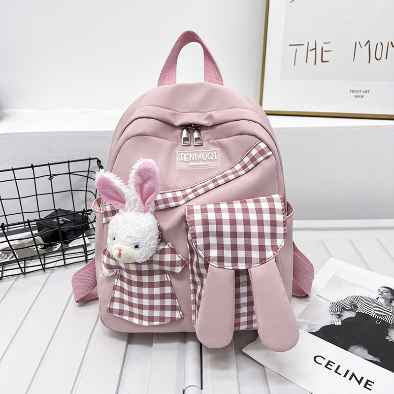 Meitenēm mugursoma no neilona, ārkārtīgi viegla, mīļa plaid motīva, izliekta plecu siksna