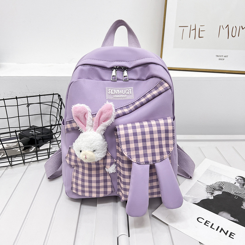 Meitenēm mugursoma no neilona, ārkārtīgi viegla, mīļa plaid motīva, izliekta plecu siksna