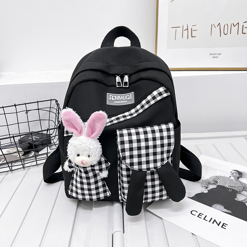 Meitenēm mugursoma no neilona, ārkārtīgi viegla, mīļa plaid motīva, izliekta plecu siksna