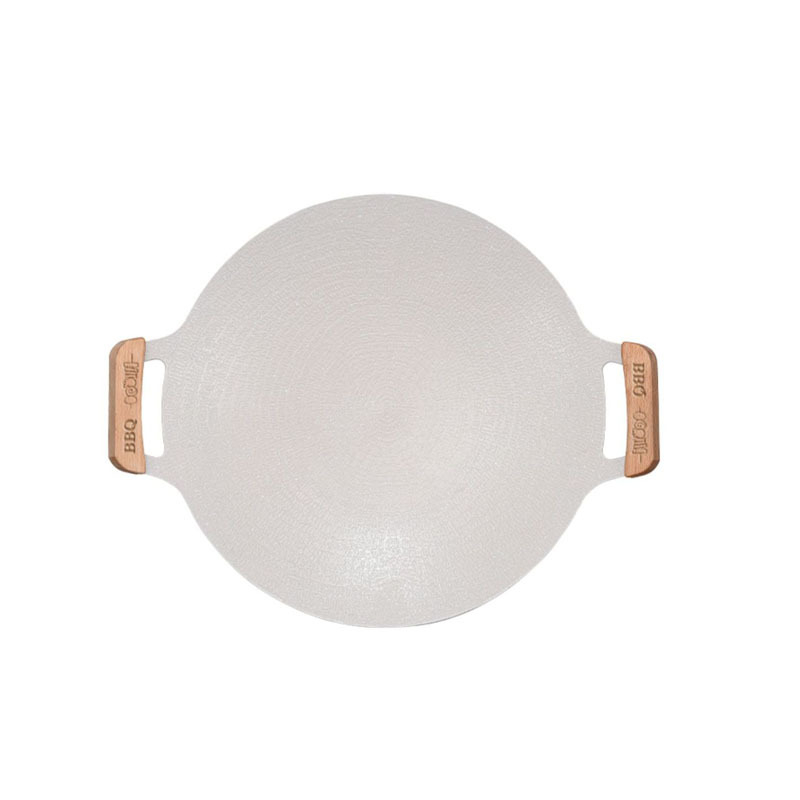 Portatīvā bezdūmu grila panna no alumīnija sakausējuma, apaļas formas, 1 kg, pulēta un stampēta, daudzfunkcionāla, viegli tīrāma.