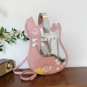 Τσάντα κιθάρας με μεταλλική αλυσίδα, PU bucket τσάντα, τετράγωνο σχήμα, φερμουάρ, επένδυση πολυεστερ, εσωτερικά τσεπάκια