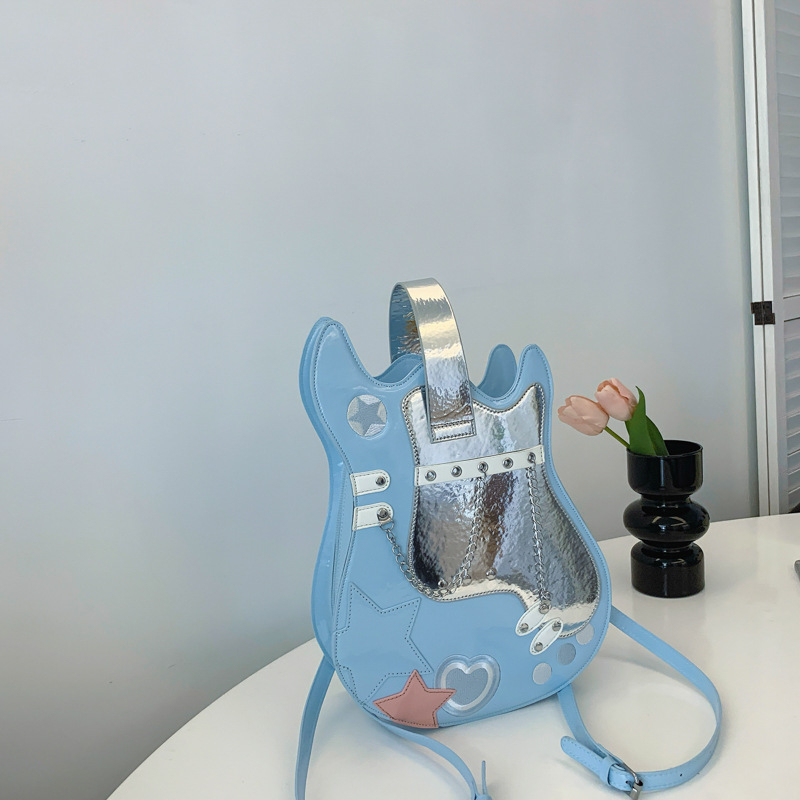 Чанта за китара с метална верига, PU материал, Bucket стил, кутиеобразна форма, цип, полиестерна подплата, вътрешни джобове