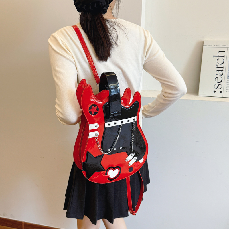 Чанта за китара с метална верига, PU материал, Bucket стил, кутиеобразна форма, цип, полиестерна подплата, вътрешни джобове