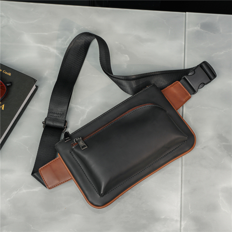 Vīriešu krūšu/jostas crossbody soma | PU āda, ūdensizturīga, ielu stils, vienkrāsains dizains