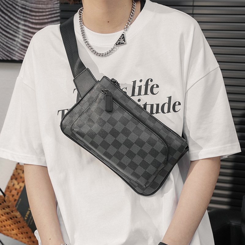 Vīriešu krūšu/jostas crossbody soma | PU āda, ūdensizturīga, ielu stils, vienkrāsains dizains