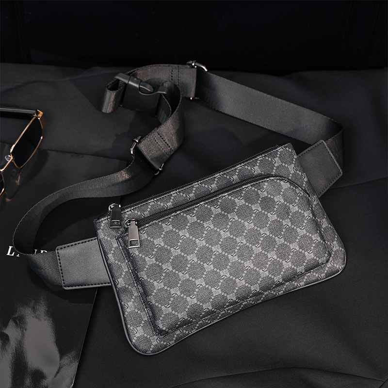 Vīriešu krūšu/jostas crossbody soma | PU āda, ūdensizturīga, ielu stils, vienkrāsains dizains