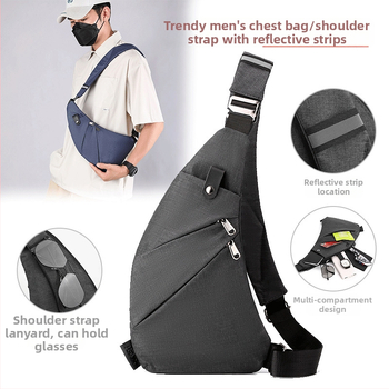 Vīriešu taktiskā krūšu soma ar pārvietojamu plecu siksnu, neilons, vienkrāsains dizains, poliestera oderējums, var uzglabāt