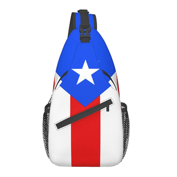 Vīriešu crossbody somiņa ar Puertoriko karogu – ultra viegla, poliestera materiāls, svītrainais raksts, oderējums poliesteris