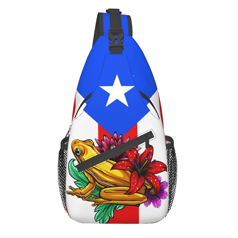 Vīriešu crossbody somiņa ar Puertoriko karogu – ultra viegla, poliestera materiāls, svītrainais raksts, oderējums poliesteris