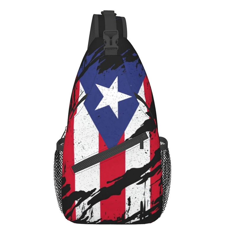Vīriešu crossbody somiņa ar Puertoriko karogu – ultra viegla, poliestera materiāls, svītrainais raksts, oderējums poliesteris