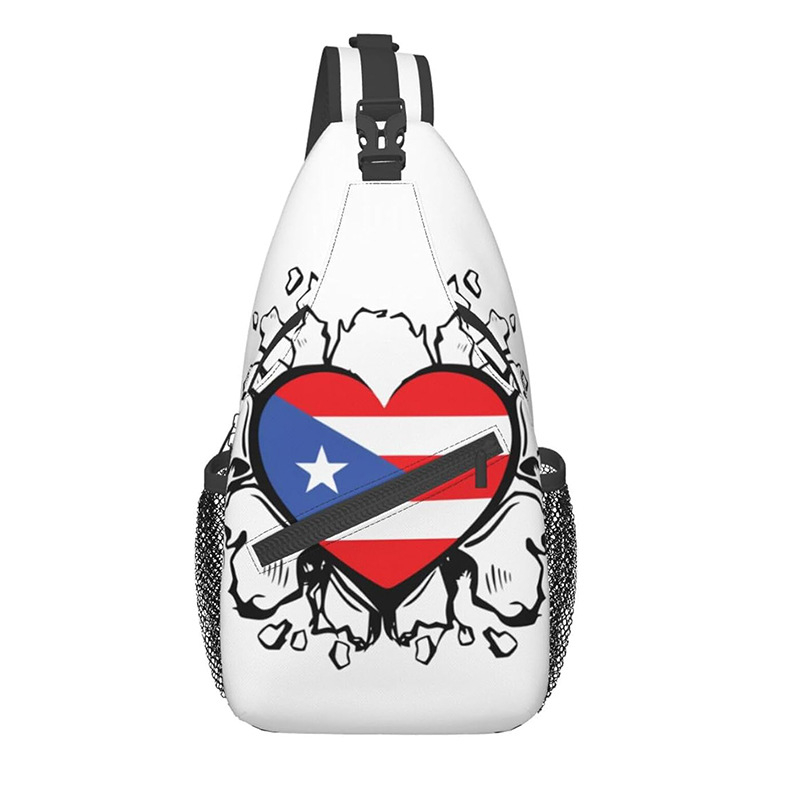 Vīriešu crossbody somiņa ar Puertoriko karogu – ultra viegla, poliestera materiāls, svītrainais raksts, oderējums poliesteris