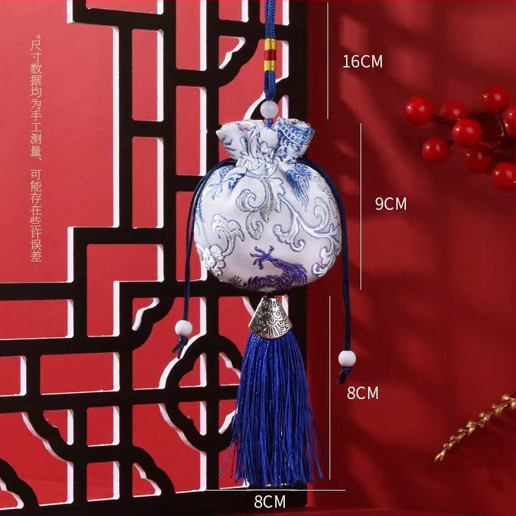 Драконов мотив: бродирана ароматна торбичка с ресни - брокат, китайски дзен стил, традиционен