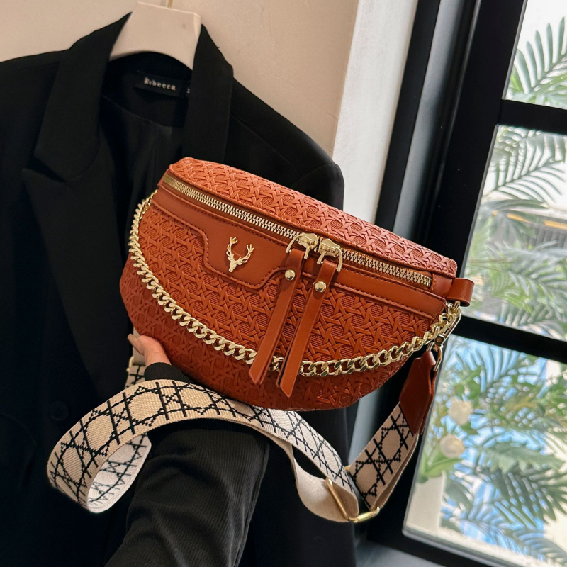 Jostas un krūšu soma, ielu stila PU āda, 2024. gada vasara, rāvējslēdzējs atvēršanai, iekšējā kabata ar rāvējslēdzēju, brīvā laika ceļojumiem.