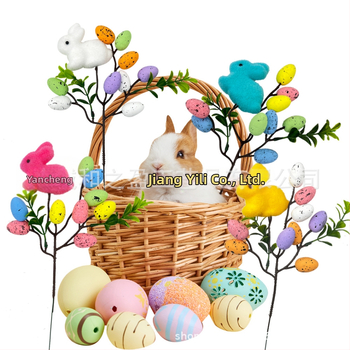 Великденско зайче на клон от пяна – декор за вграждане, прост стил, за сценично оформление