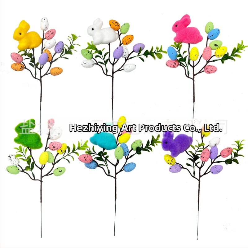 Великденско зайче на клон от пяна – декор за вграждане, прост стил, за сценично оформление