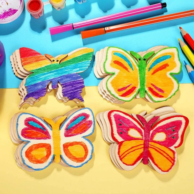 Дървени шаблони за рисуване на пеперуди за деца — бук дърво, пъзел арт комплект, тема пеперуда, модерен и семпъл стил за домашен декор