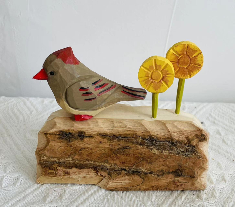 Ξύλινο πουλί για διακόσμηση γραφείου, χειροποίητο από μασίβ ξύλο, ζωϊκή φιγούρα