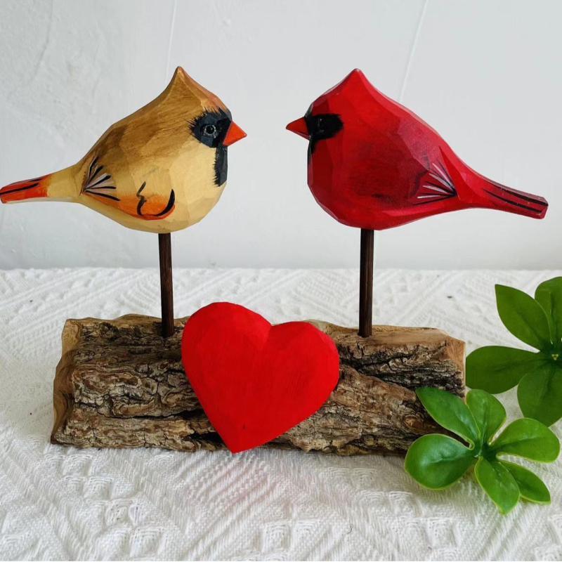 Ξύλινο πουλί για διακόσμηση γραφείου, χειροποίητο από μασίβ ξύλο, ζωϊκή φιγούρα