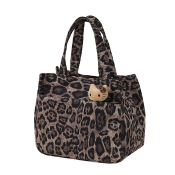 Τσαντάκι για μεσημεριανό γεύμα με λεοπάρ σχέδιο, βελούδινο υλικό, οριζόντιου τετράγωνου σχήματος, φερμουάρ, εσωτερική θήκη για ID, πολυεστερική επένδυση