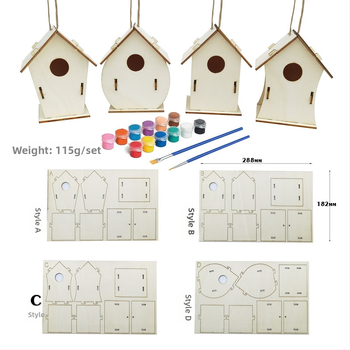 Букова къщичка за птици – висящ декоративен елемент за домашно обзавеждане, ръчно рисувана дървена декорация в модерен минималистичен стил