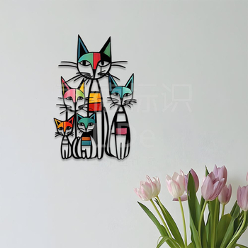 Железен стенен декор за окачване – сладка рисувана котка, метал, марка Lide, стил модерен минимализъм