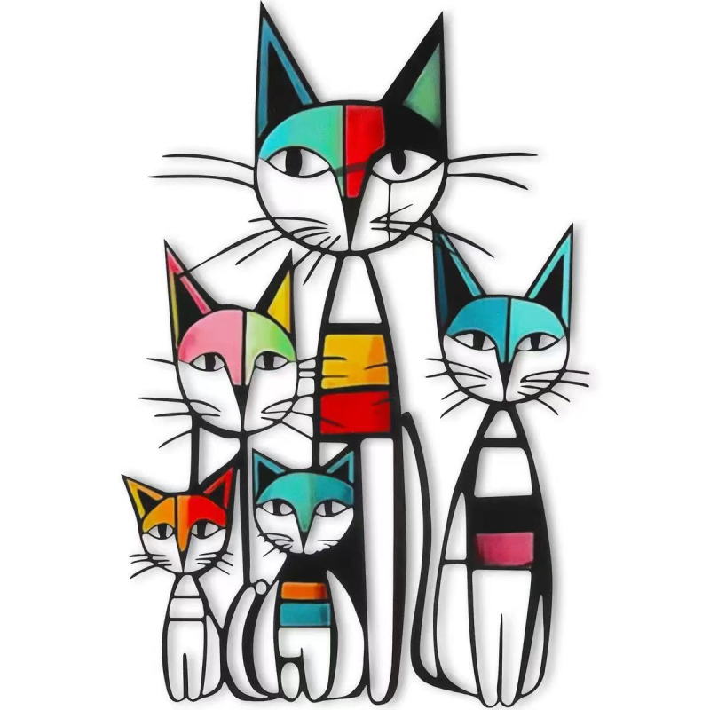 Железен стенен декор за окачване – сладка рисувана котка, метал, марка Lide, стил модерен минимализъм
