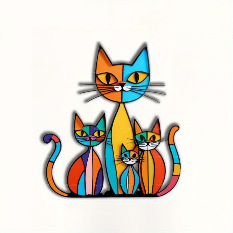 Железен стенен декор за окачване – сладка рисувана котка, метал, марка Lide, стил модерен минимализъм