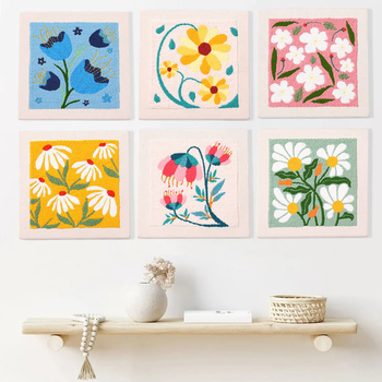 Комплект за кръстосано бродиране – памучно-ленена тъкан, модерен минималистичен стил, модел цветя/трева/листа, бродерия върху плат