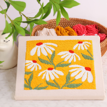 Комплект за кръстосано бродиране – памучно-ленена тъкан, модерен минималистичен стил, модел цветя/трева/листа, бродерия върху плат