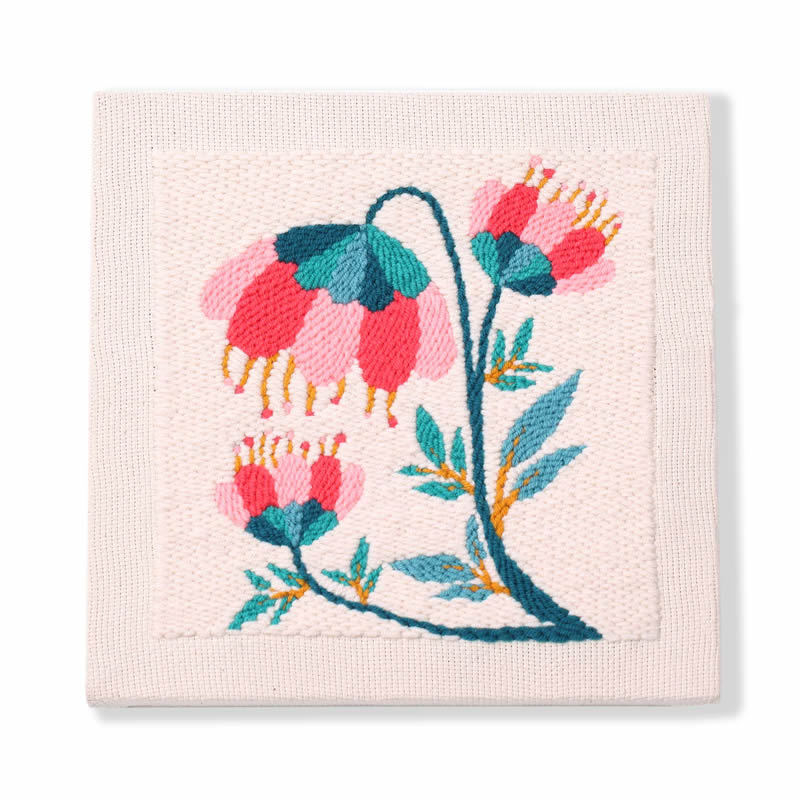 Комплект за кръстосано бродиране – памучно-ленена тъкан, модерен минималистичен стил, модел цветя/трева/листа, бродерия върху плат