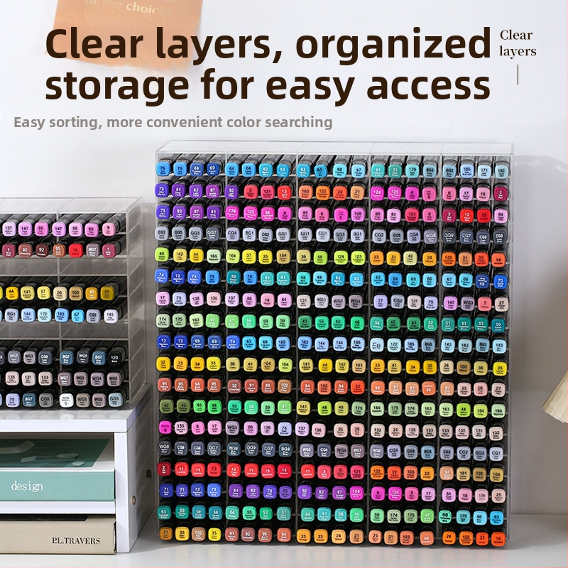 Stojan na fixky na stole, priehľadný, veľká kapacita, viac priečinkov