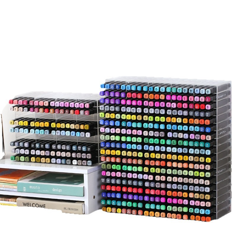 Markeru uzglabāšanas statīvs galdam, caurspīdīgs, liela jauda, vairāki nodalījumi