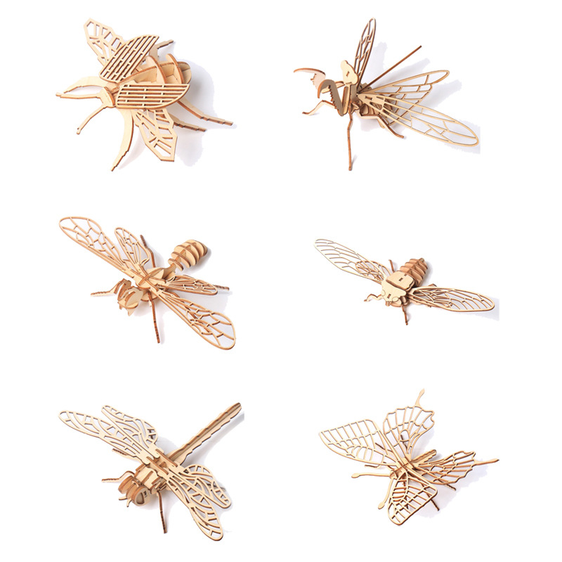 Koka 3D puzle bērniem ar kukaiņu tēmu — DIY komplekts, izglītojoša rotaļa vecumā 4–6 gadi, pielāgojama