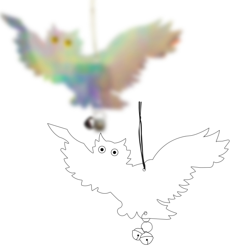 Сова-репелент за птици с двойно лазерно отражение, модел двойно-странна лазерна сова, материал PET+лазер филм, предназначение: градини и балкони