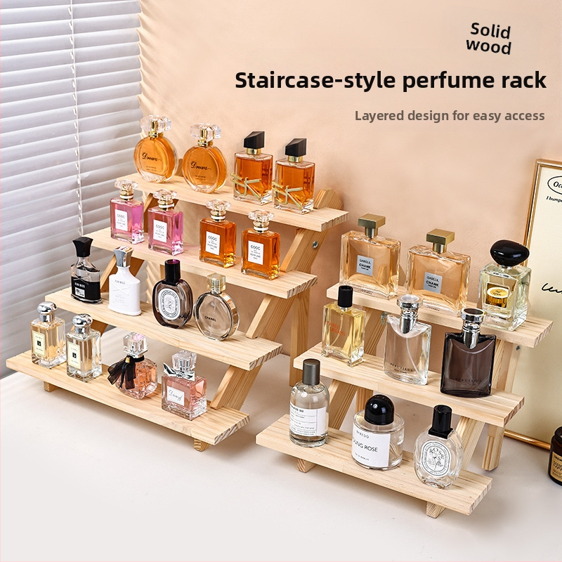 Дисплей за парфюми, масивно дърво, стъпков настолен органайзер, модерен минималистичен стил, сглобяем, модел 1