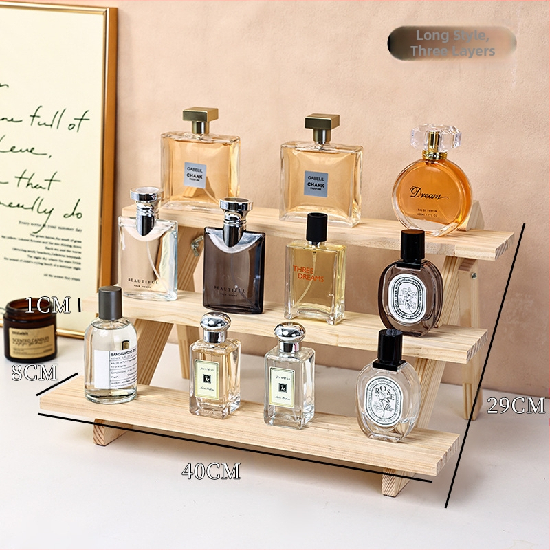 Ράφι προβολής αρωμάτων, μασίφ ξύλο, κλιμακωτό επιτραπέζιο οργανωτή, μοντέρνο μινιμαλιστικό στυλ, απαιτείται συναρμολόγηση, Μοντέλο 1