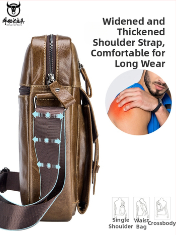 Мъжка презрамкова чанта Cow Captain Leather – кожа от най-висок клас, горен слой телешка кожа, подплата полиестер, вътрешни отделения, анти-крадба, голям капацитет, пролет 2023