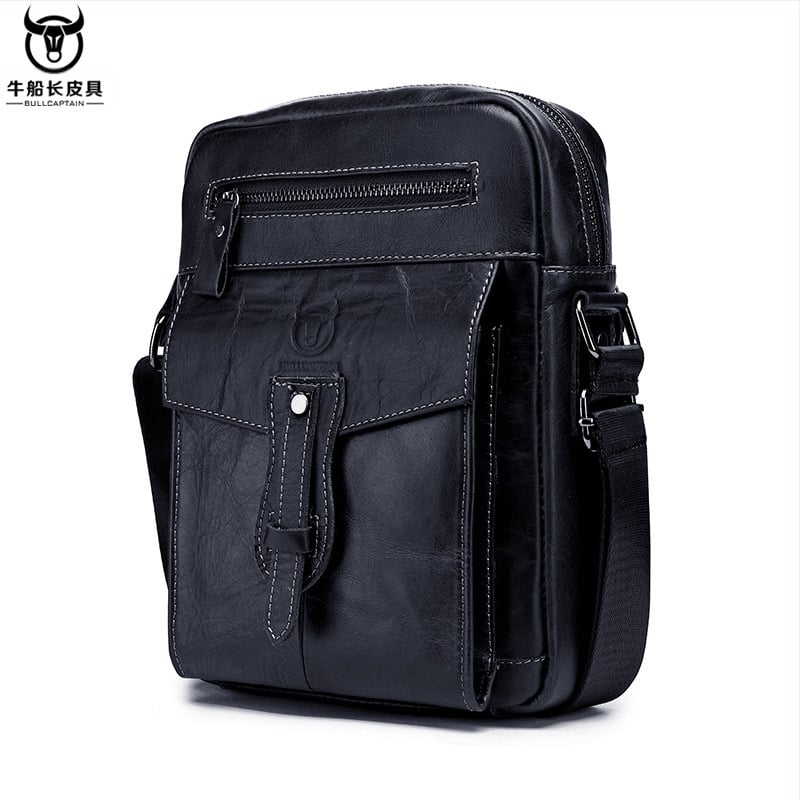 Мъжка презрамкова чанта Cow Captain Leather – кожа от най-висок клас, горен слой телешка кожа, подплата полиестер, вътрешни отделения, анти-крадба, голям капацитет, пролет 2023