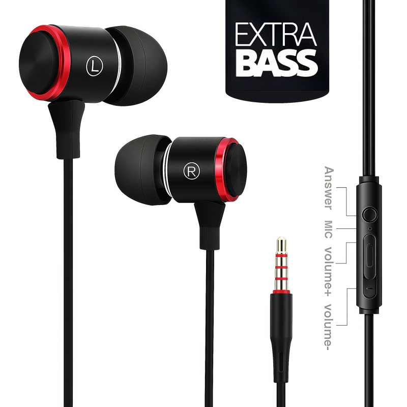 Vadu iekšējās ausu spēļu austiņas ar dinamisku skaļruni, spēcīgs bas, inline vadība, 1,2 m kabelis, 3,5 mm ligzda, modeļ E3, Android savietojams