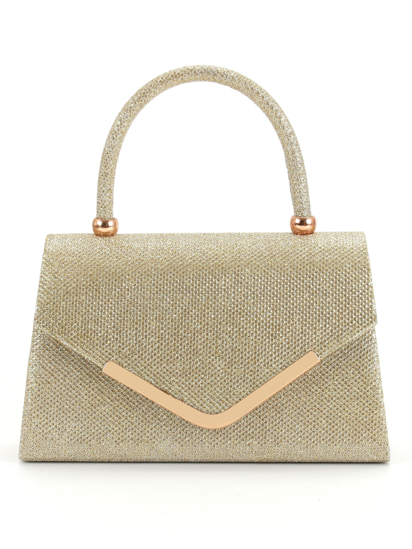 Вечерен клъч чанта, вертикална квадратна форма, полиестерен материал с полиестерна подплата, покрито отваряне, вътрешни джобове за телефон и лична карта